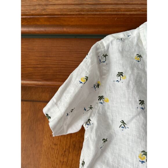 Janie and Jack Boy's Palm Tree Linen Button Down Shirt Short Sleeve White Size 7 - Picture 5 of 10